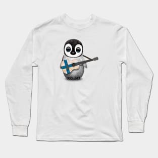 Baby Penguin Playing Finnish Flag Guitar Long Sleeve T-Shirt